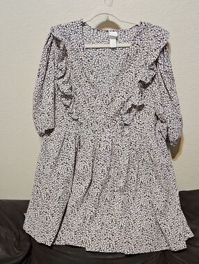 H&M Black and White Floral Ruffle Midi Dress